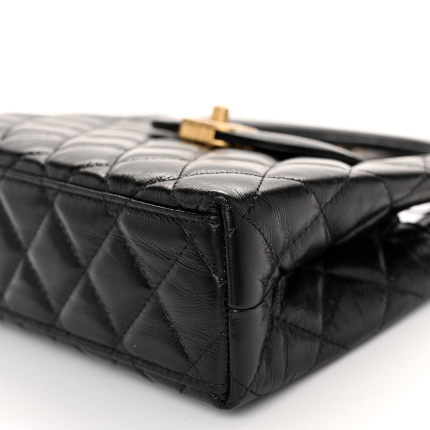 Shiny Aged Calfskin Quilted Nano Kelly Shopper Black