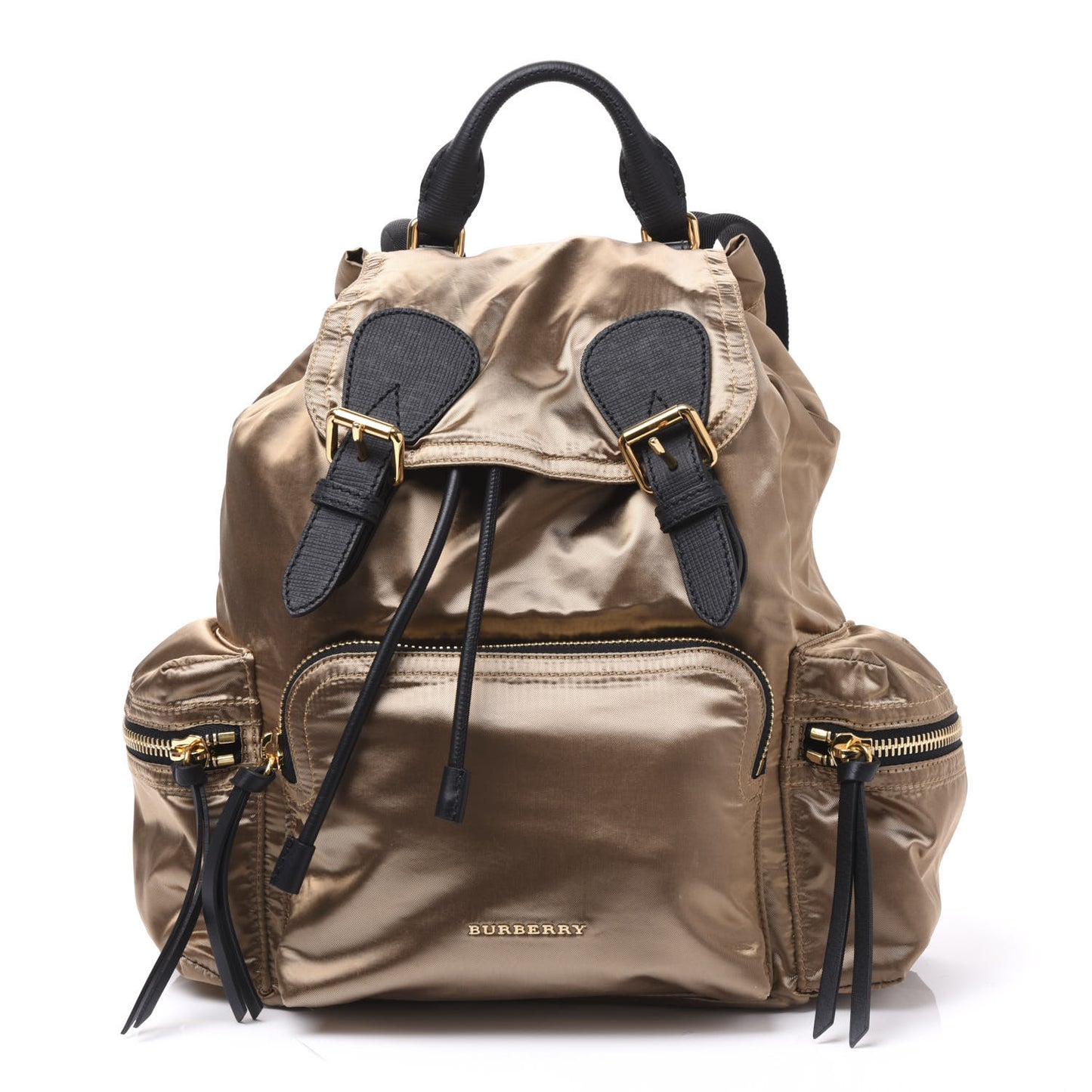 Metallic Satin Nylon Medium Rucksack Backpack Gold