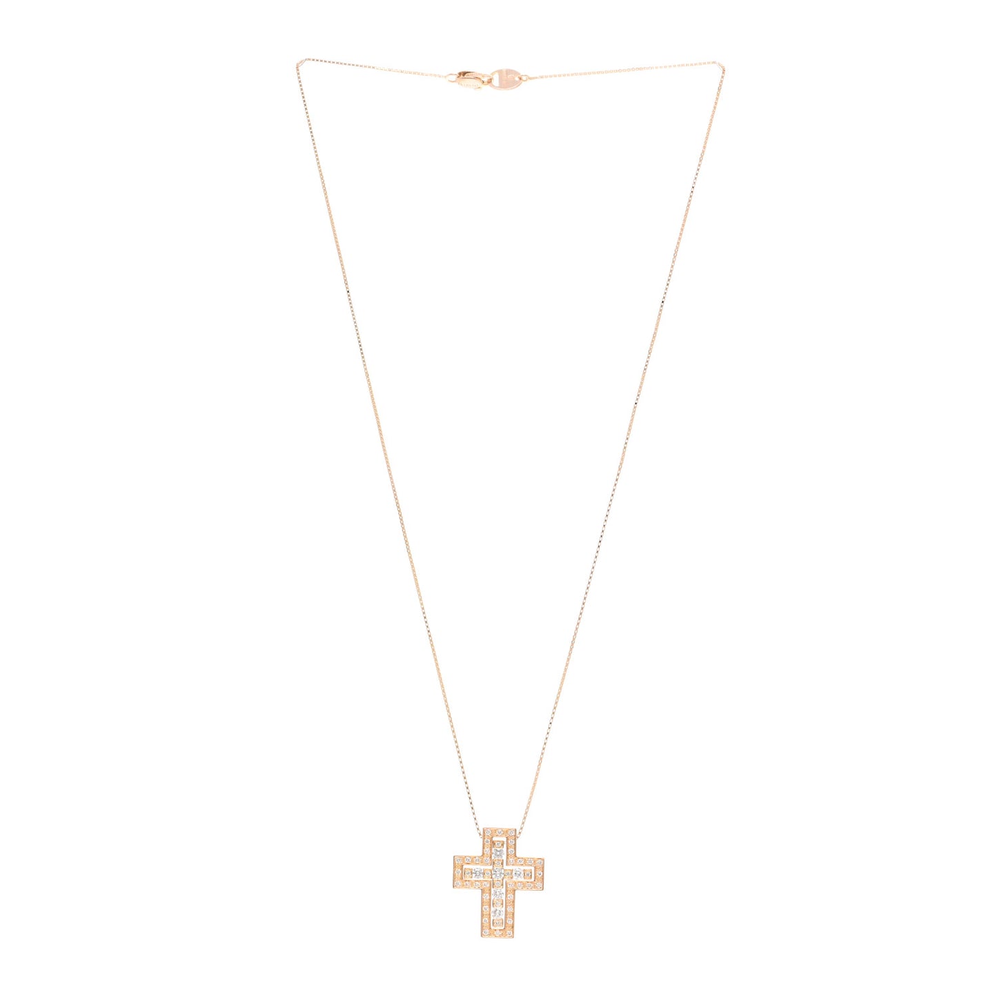 18K Rose Gold Diamond Belle Epoque Cross Pendant Necklace