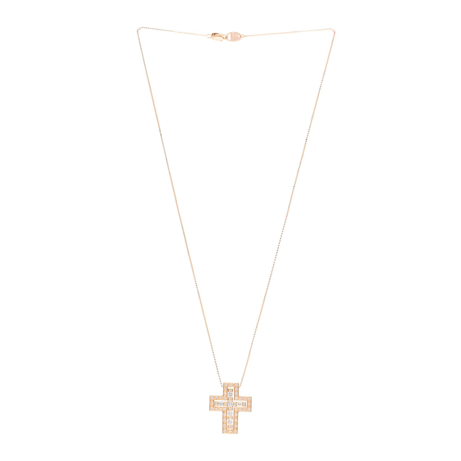 Damiani 18K Rose Gold Diamond Belle Epoque Cross Pendant Necklace 3 of 4