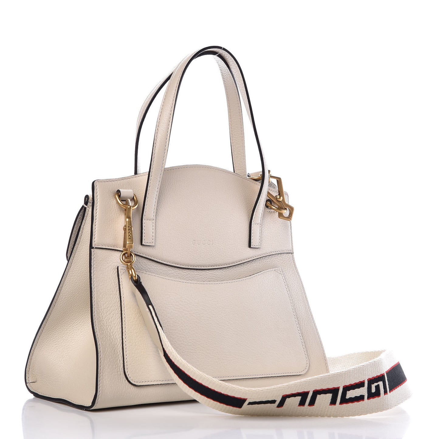Grained Calfskin Web Stripe Butterfly Medium Totem Top Handle Bag White