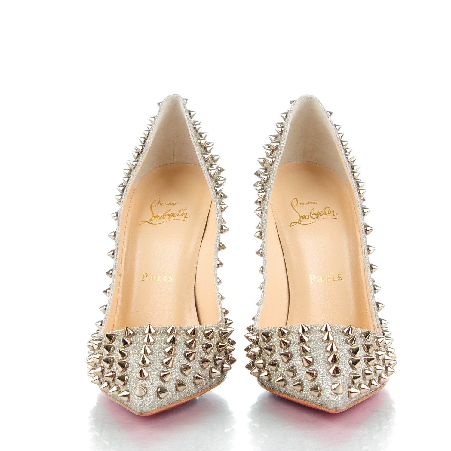 Christian Louboutin Glitter Mini Specchio Follies Spikes 120 Pumps 38 Ivory Colombe 2 of 8