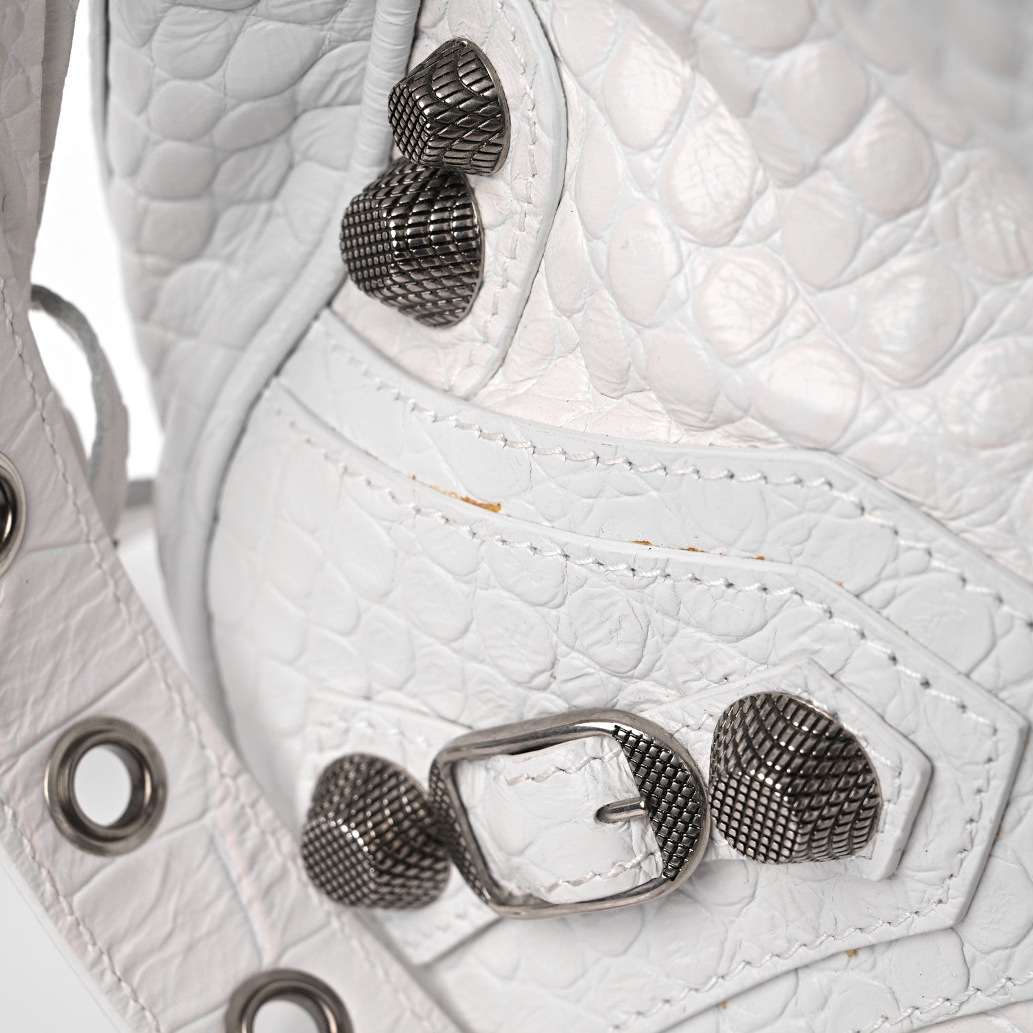Balenciaga Extra Supple Calfskin Crocodile Embossed Medium Le Cagole Shoulder Bag White 13 of 13