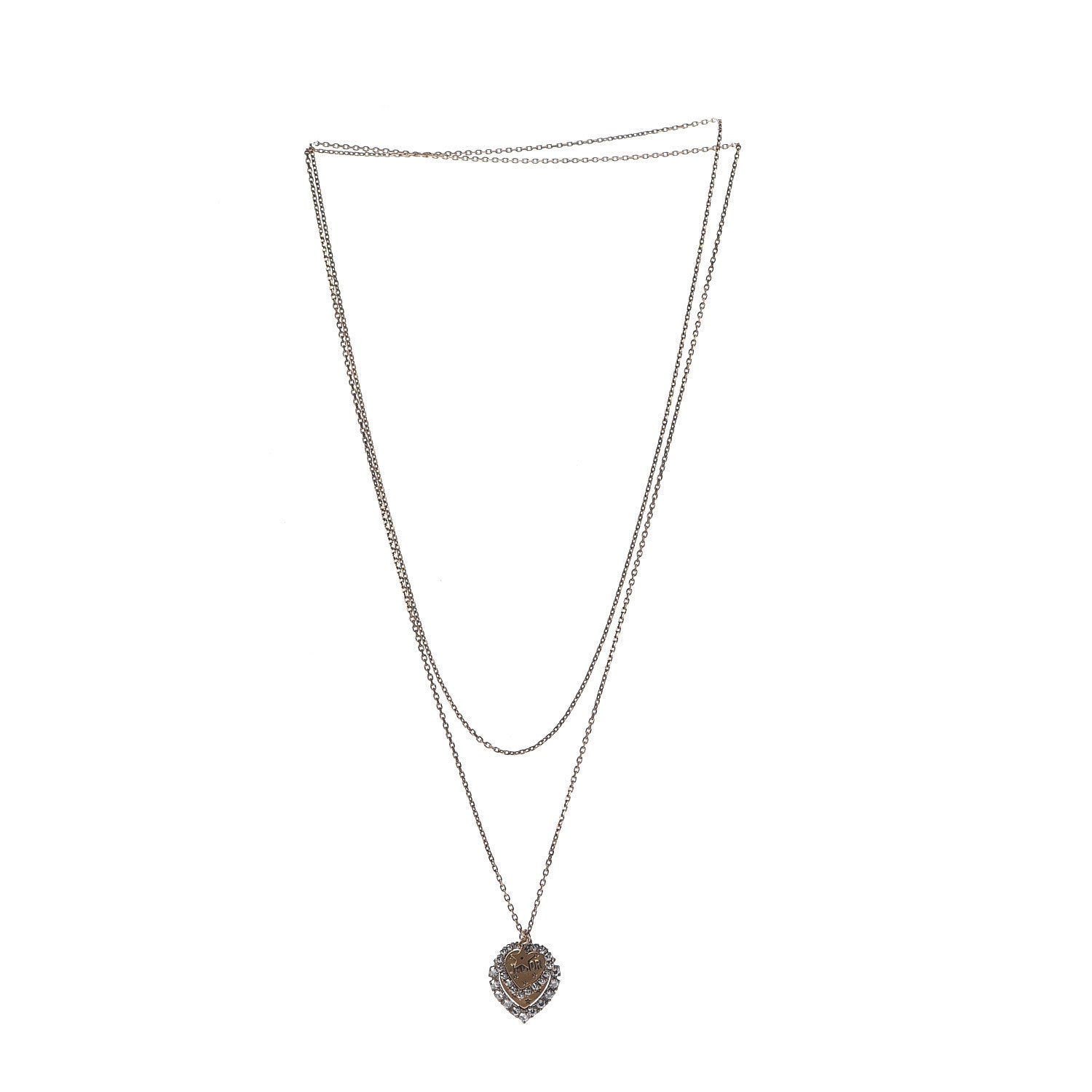 Christian Dior Metal Double Heart J'adior Necklace Aged Gold 3 of 8