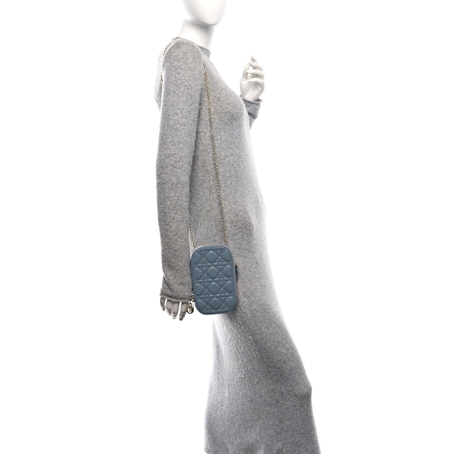 Christian Dior Lambskin Cannage Lady Dior Phone Holder Cloud Blue 2 of 10