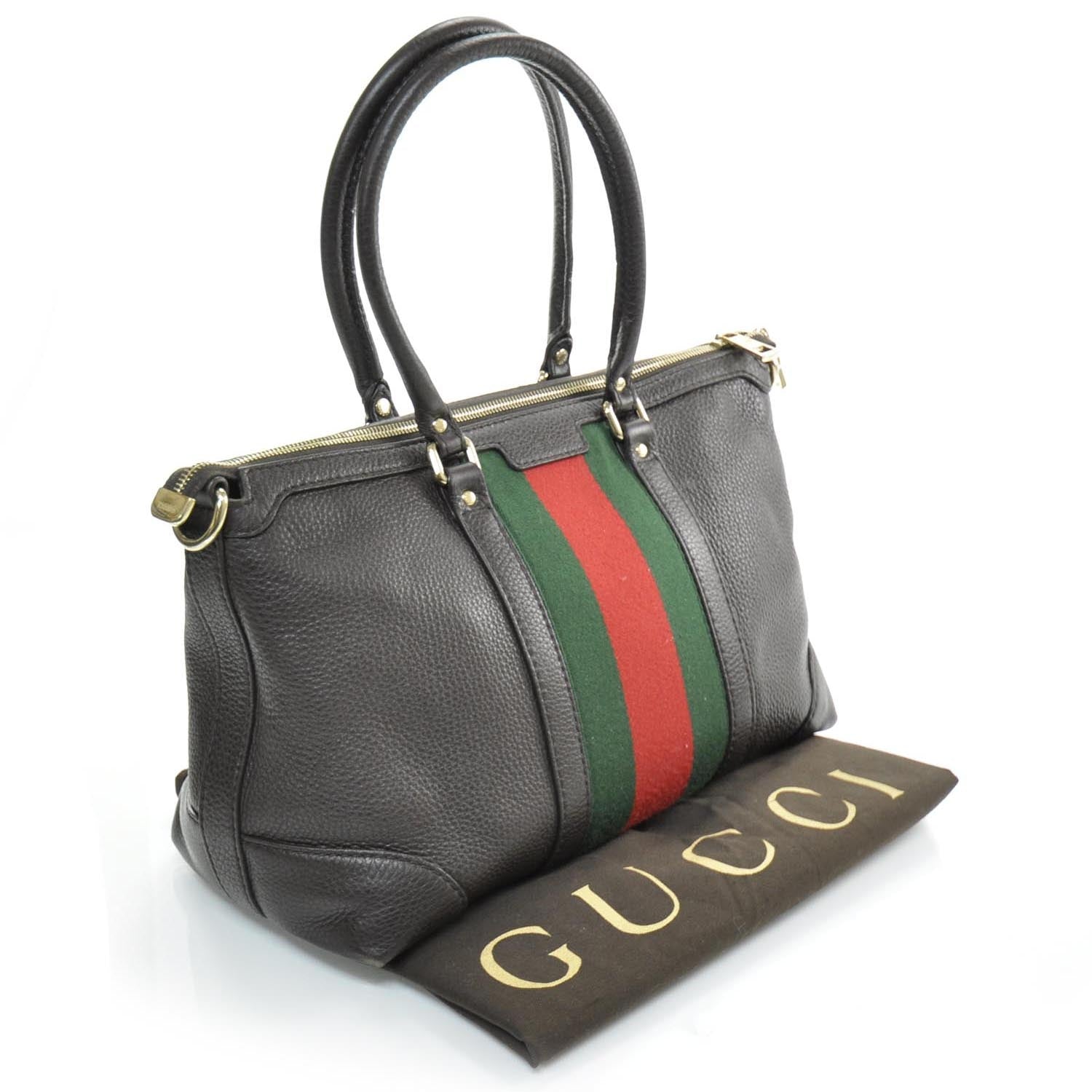 Gucci Leather Vintage Web Medium Top Handle Bag Dark Brown 3 of 8