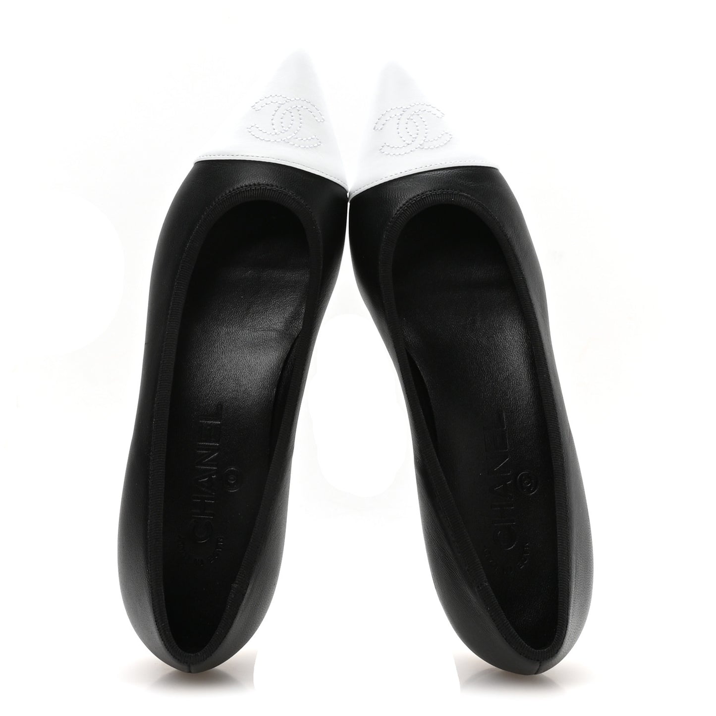 Lambskin Iridescent Lambskin Cap Toe CC Flats 37 Black White