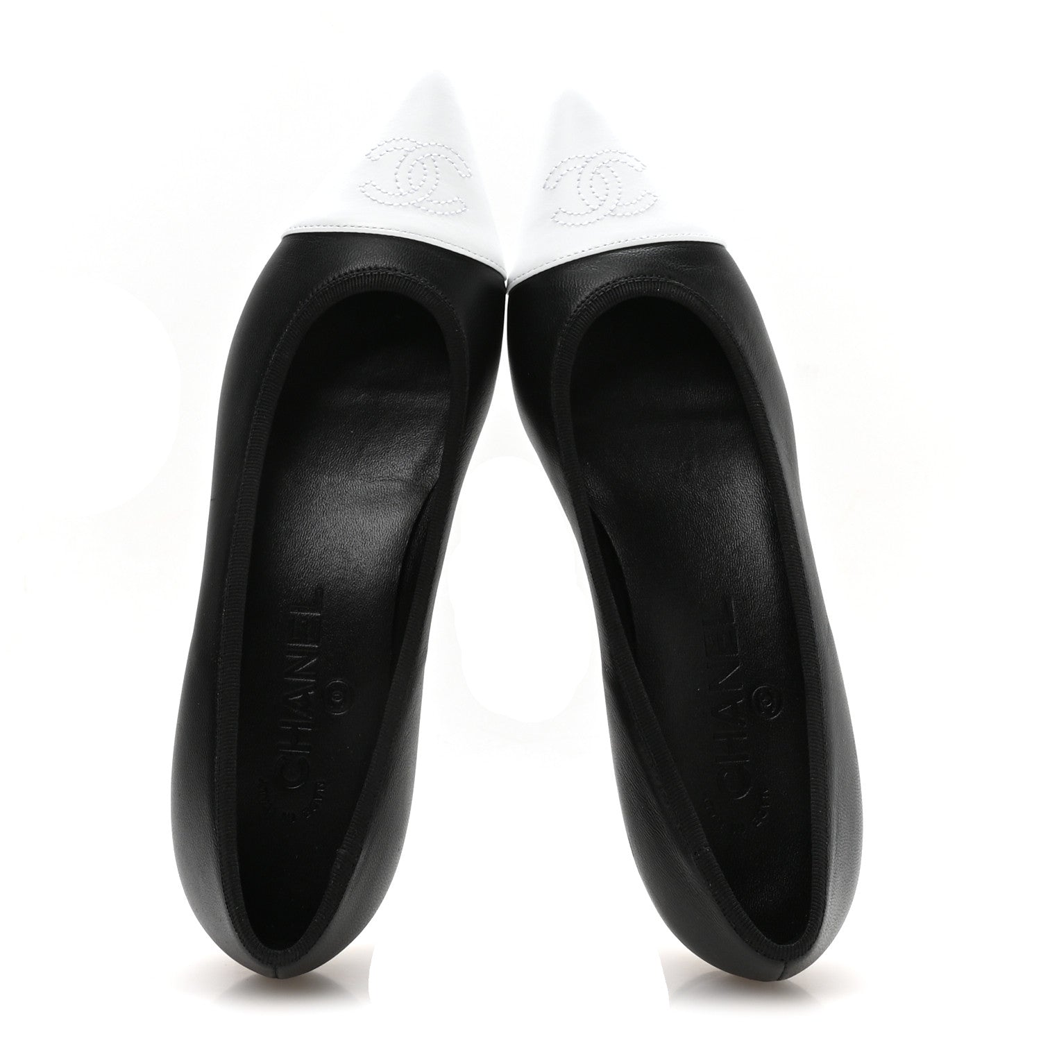 Chanel Lambskin Iridescent Lambskin Cap Toe CC Flats 37 Black White 2 of 9
