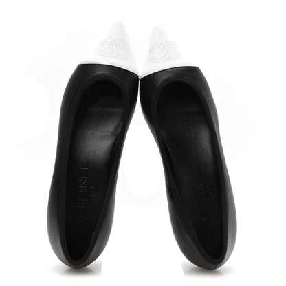 Chanel Lambskin Iridescent Lambskin Cap Toe CC Flats 37 Black White 2 of 9