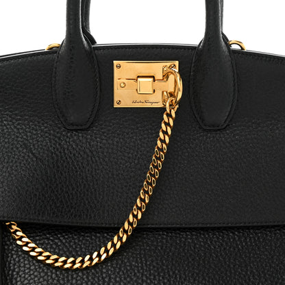 Salvatore Ferragamo Hammered Calfskin Studio Rock Bag Black 9 of 12
