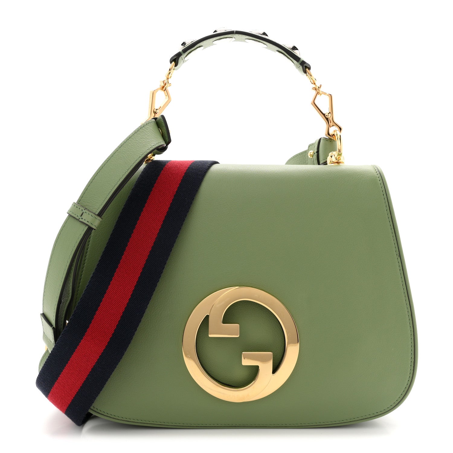 Gucci Roxy Calfskin Web Medium Blondie Top Handle Shoulder Flap Bag Salamander Green 1 of 11