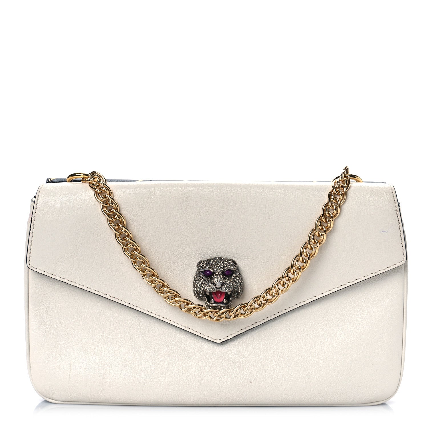 Gucci Calfskin Diagonal GG Medium Thiara Double Envelope Shoulder Bag Black White 9 of 12