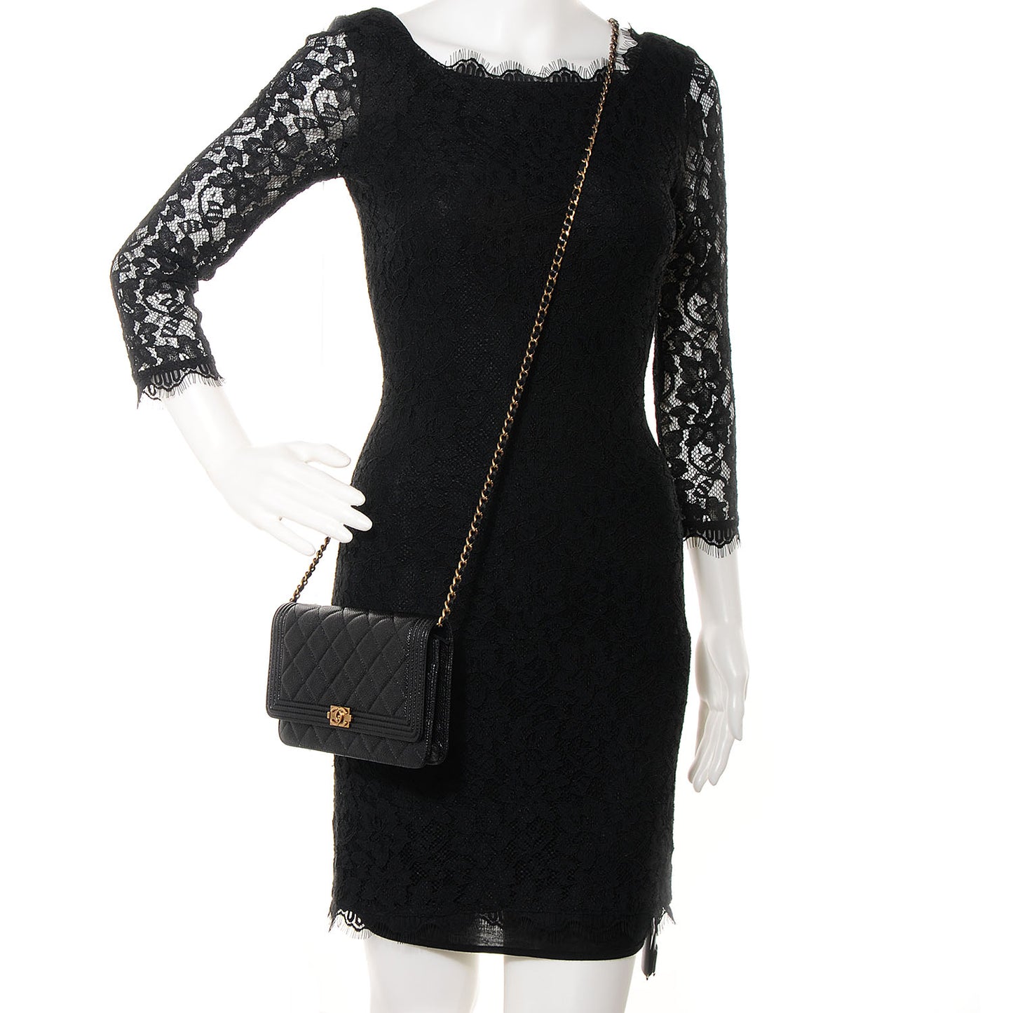 Caviar Quilted Boy Wallet On Chain WOC Black