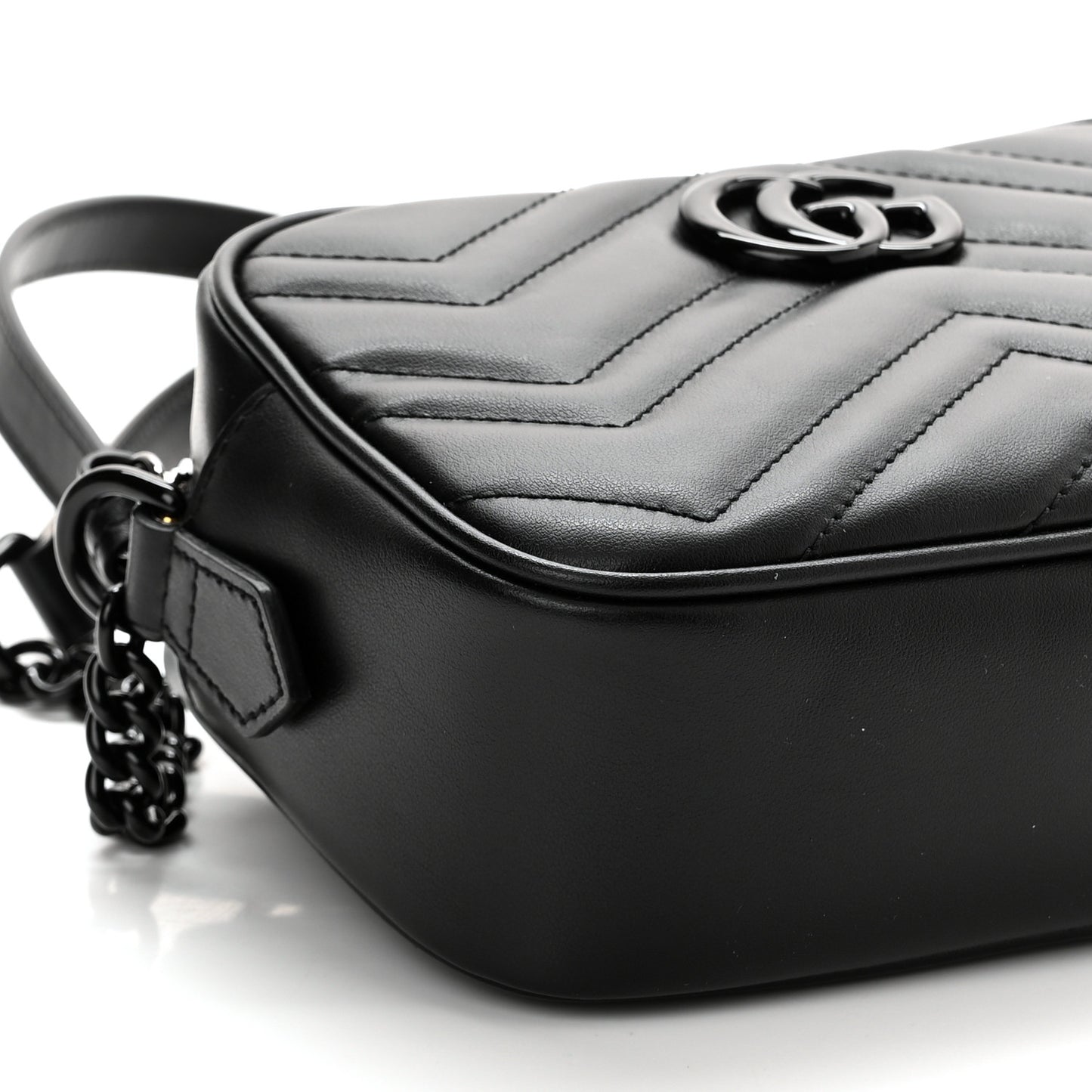 Calfskin Matelasse Monochrome Mini GG Marmont Chain Shoulder Bag Black