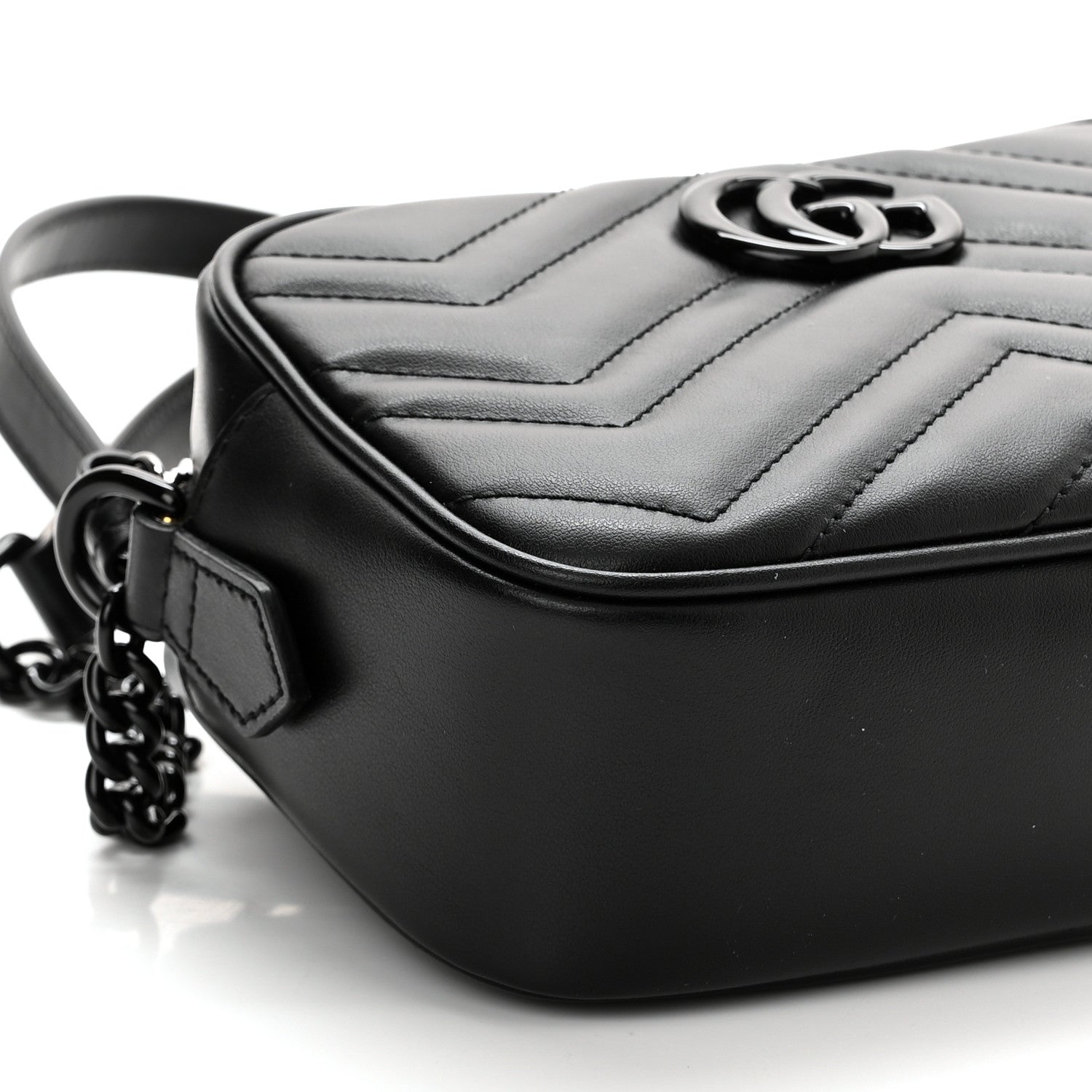 Gucci Calfskin Matelasse Monochrome Mini GG Marmont Chain Shoulder Bag Black 9 of 11