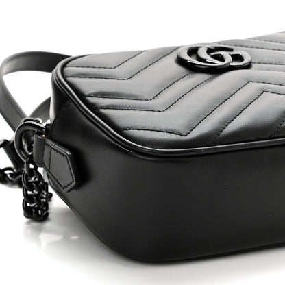 Gucci Calfskin Matelasse Monochrome Mini GG Marmont Chain Shoulder Bag Black 9 of 11
