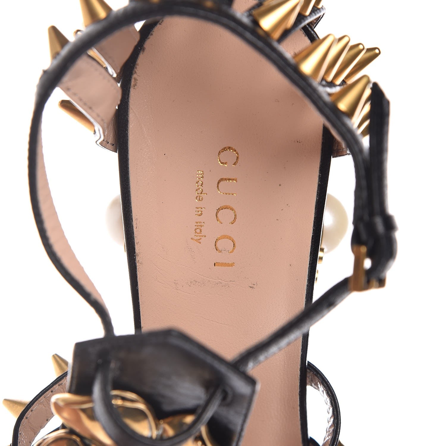 Gucci Kid Leather Studded Kendall Sandals 37 Black Gold 9 of 11