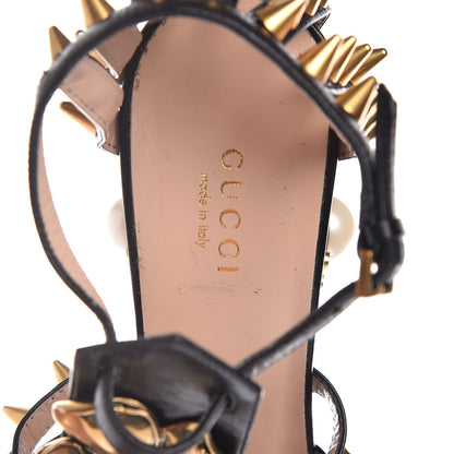 Gucci Kid Leather Studded Kendall Sandals 37 Black Gold 9 of 11