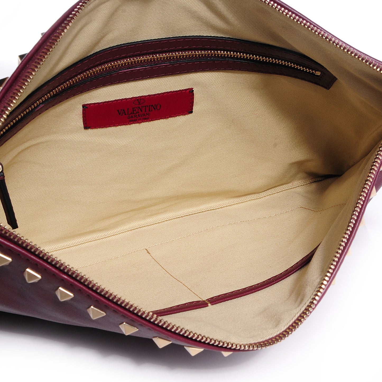 Vitello Large Rockstud Zip Wristlet Pouch Rubin