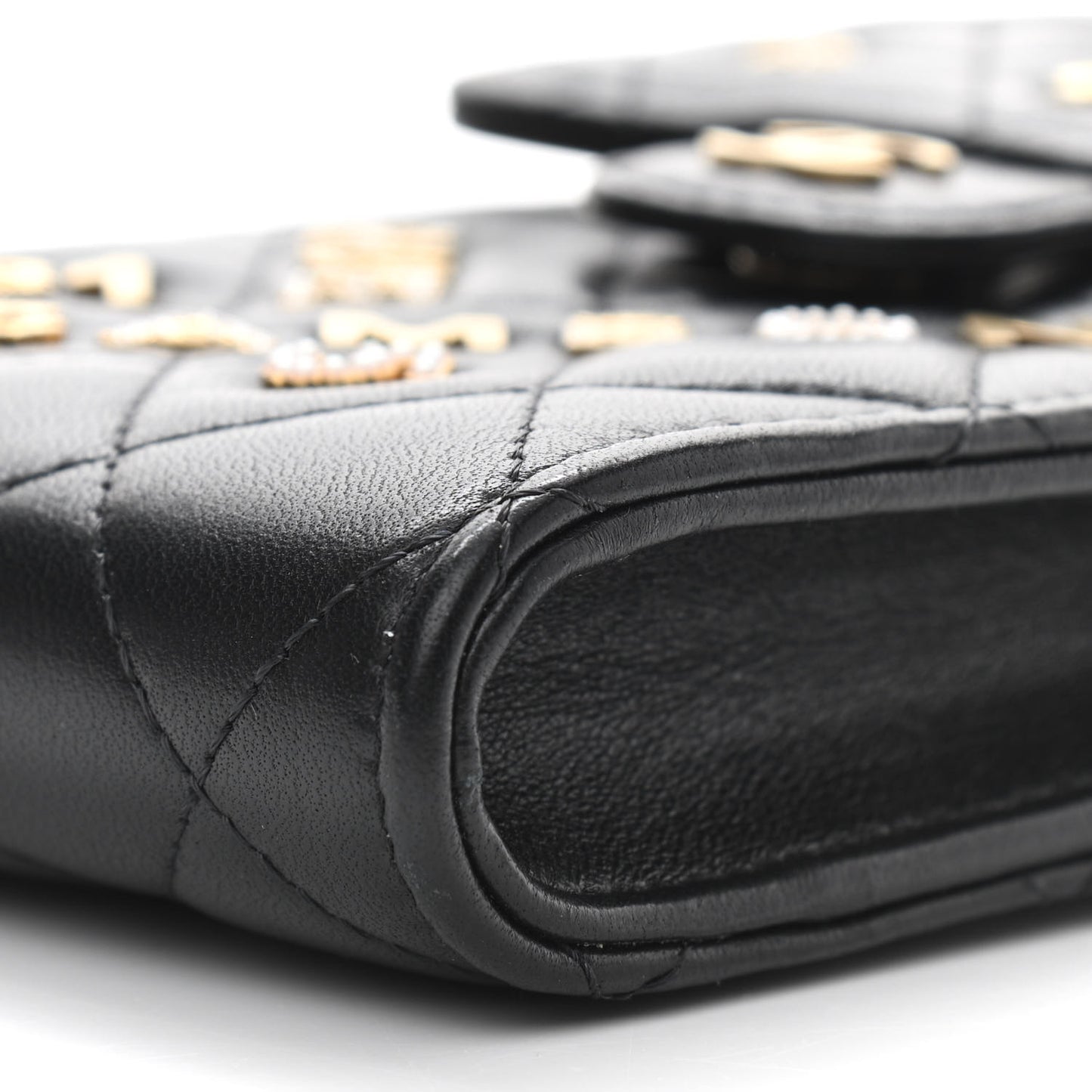 Lambskin Quilted Lucky Charm Phone Holder Black