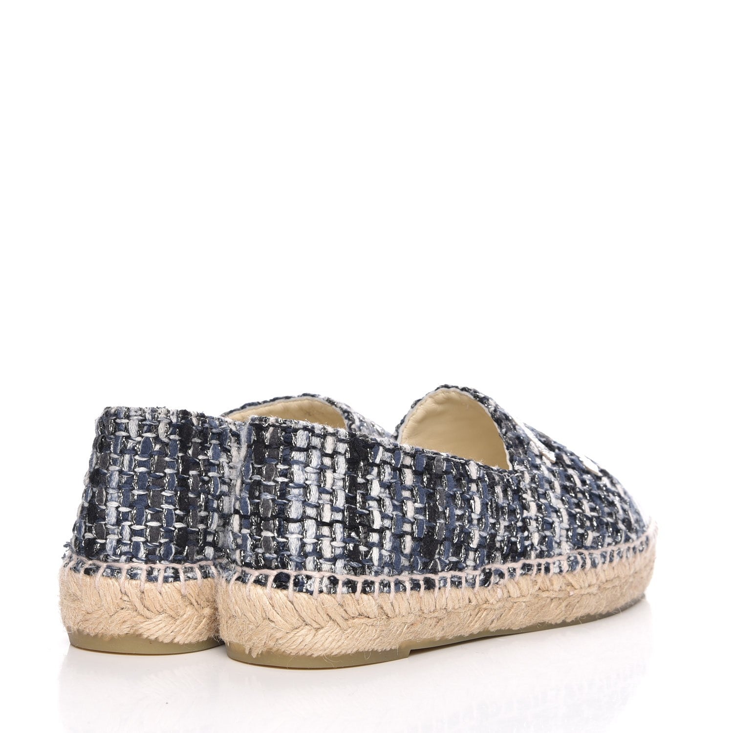 Chanel Metallic Tweed Lambskin CC Espadrilles 35 Blue Black Silver 4 of 9