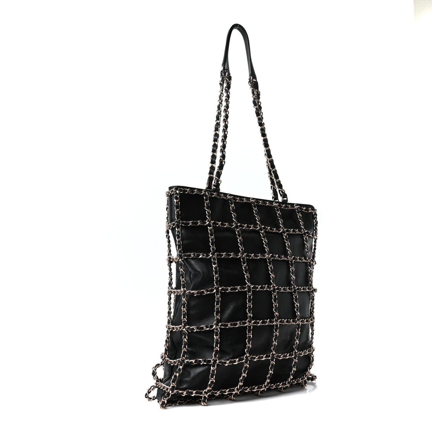 Lambskin Large Shopping Chain Tote Black