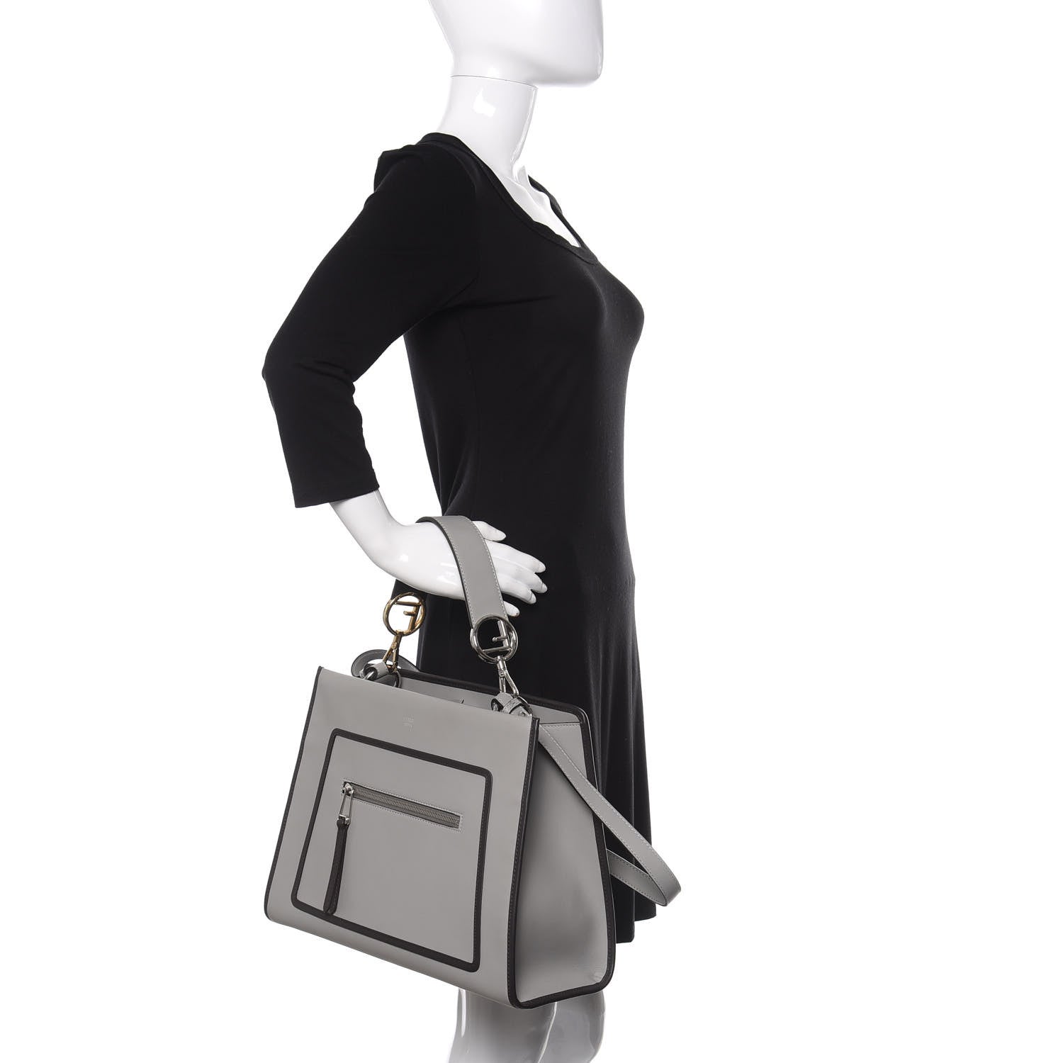 Fendi Vitello Century Opaco F is Fendi Bi-Color Regular Runaway Satchel Ghiaccio Ebano 3 of 11