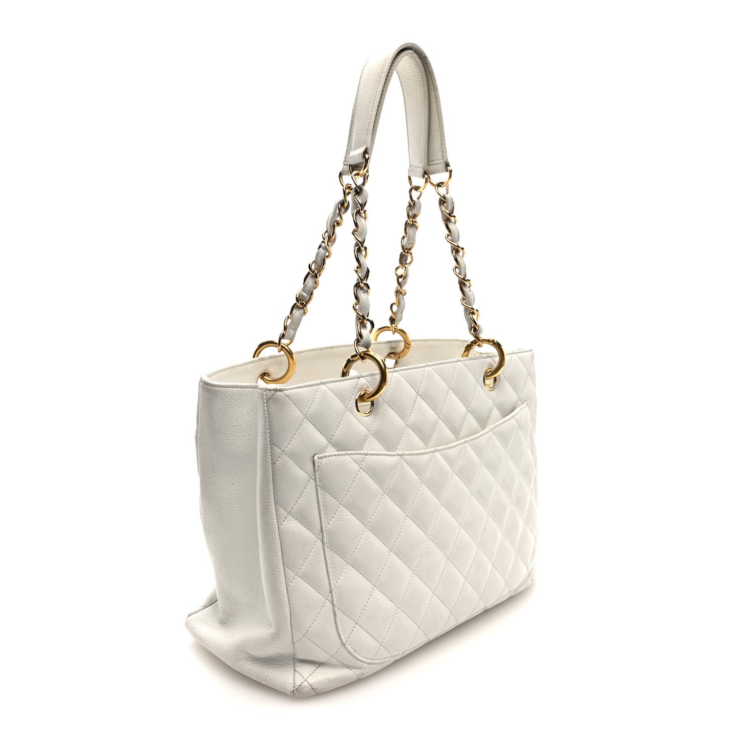 Caviar Quilted Grand Shopping Tote GST White