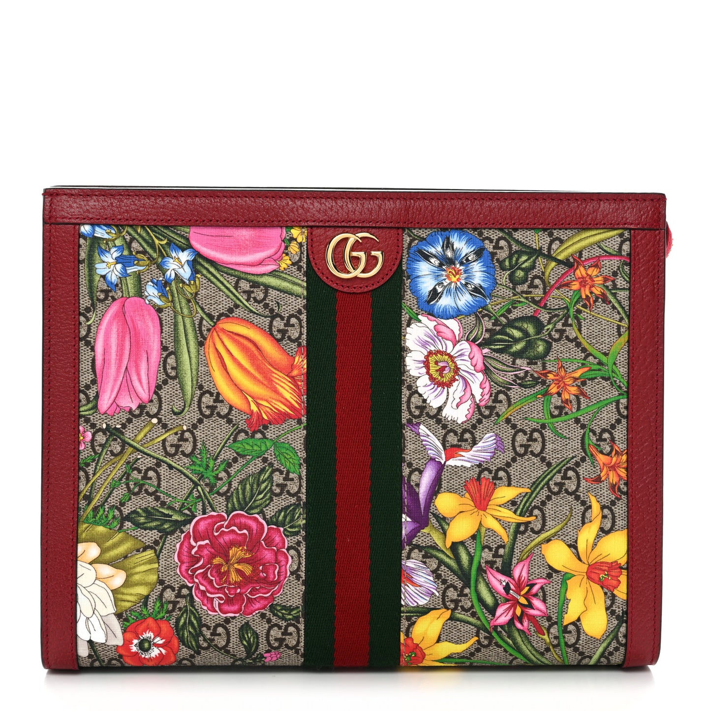 GG Supreme Monogram Flora Web Ophidia Pouch Red
