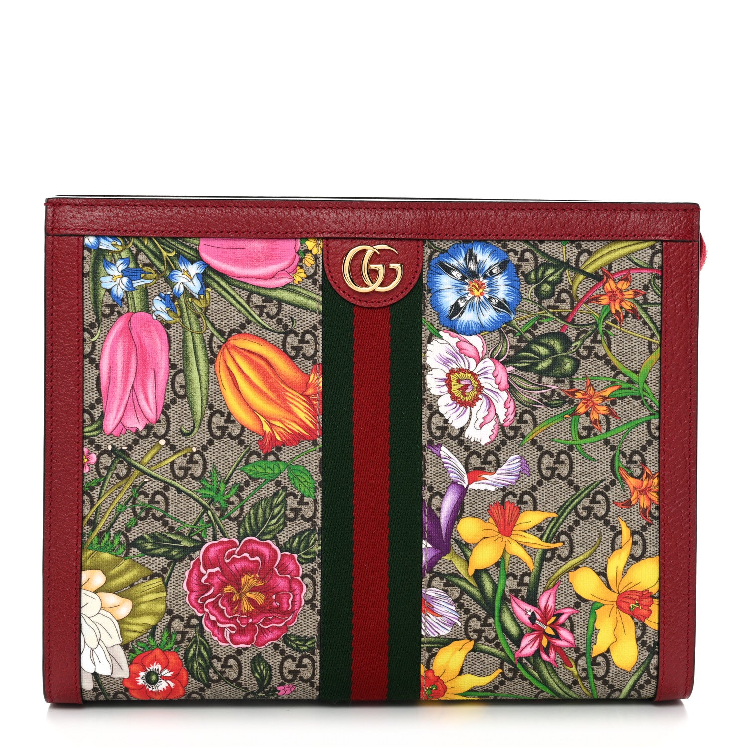Gucci GG Supreme Monogram Flora Web Ophidia Pouch Red 1 of 10