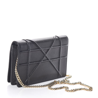 Christian Dior Grained Calfskin Diorama Wallet on Chain Pouch Black 3 of 9