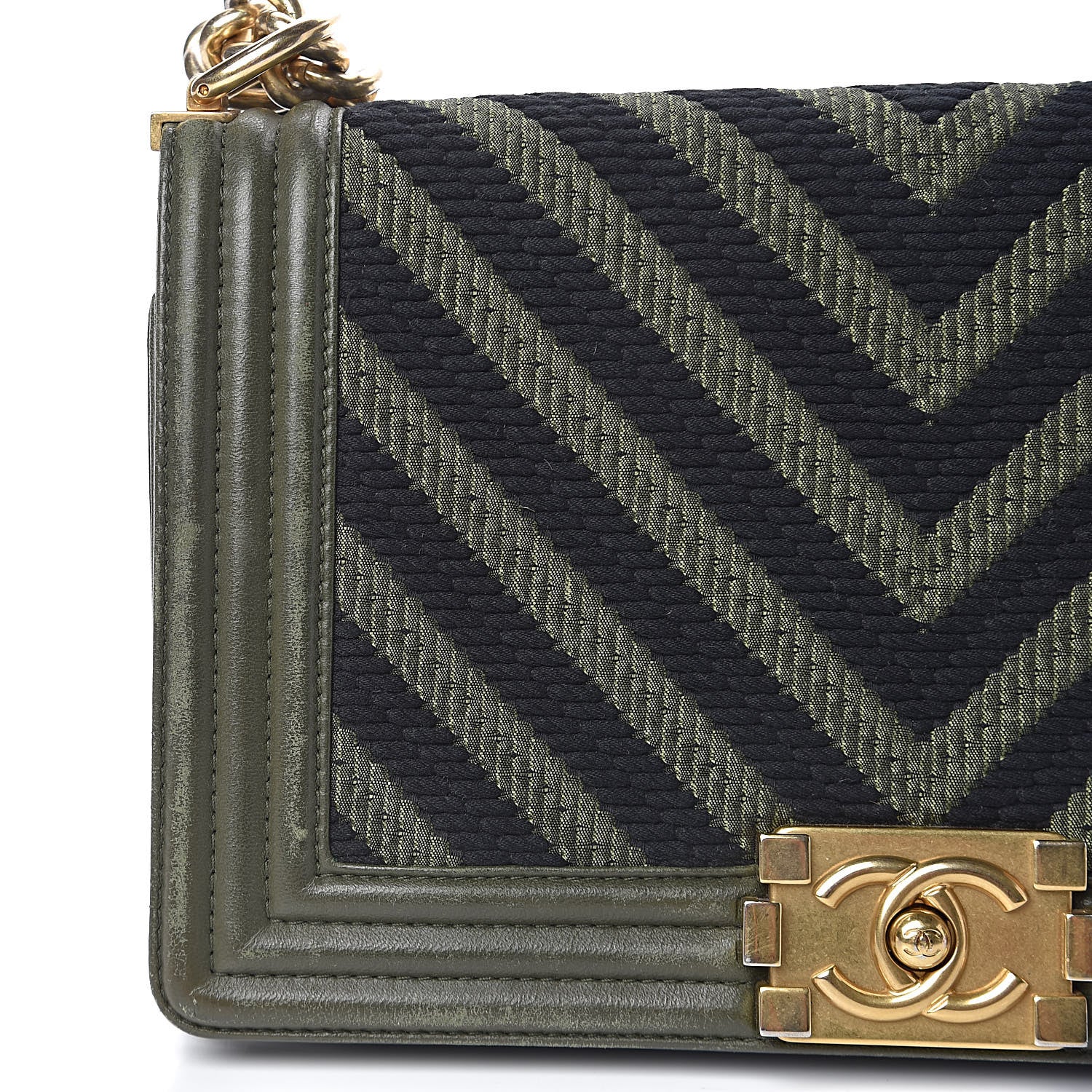 Chanel Fabric Chevron Braided Medium Boy Flap Black Dark Green 24 of 28