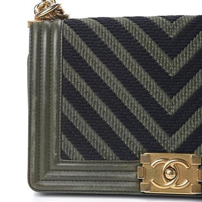 Chanel Fabric Chevron Braided Medium Boy Flap Black Dark Green 24 of 28
