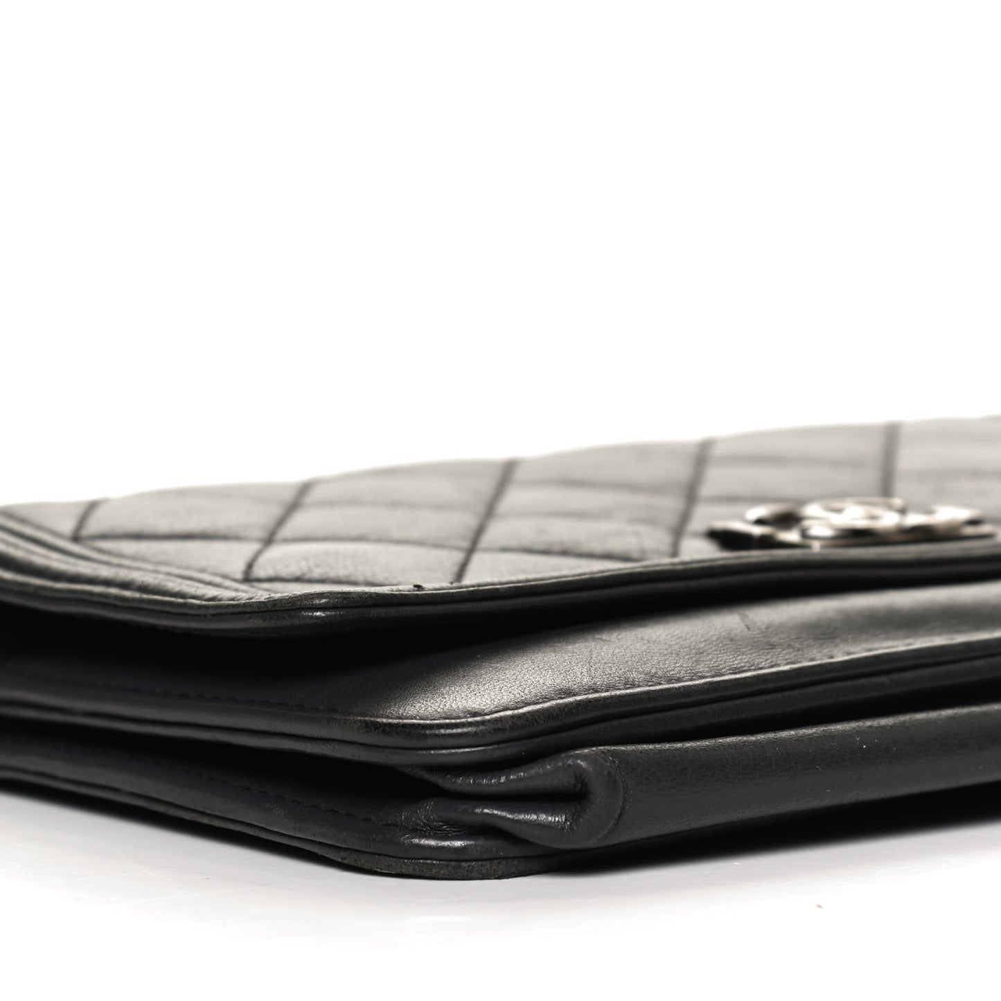 Calfskin Quilted Boy Wallet On Chain WOC Grey
