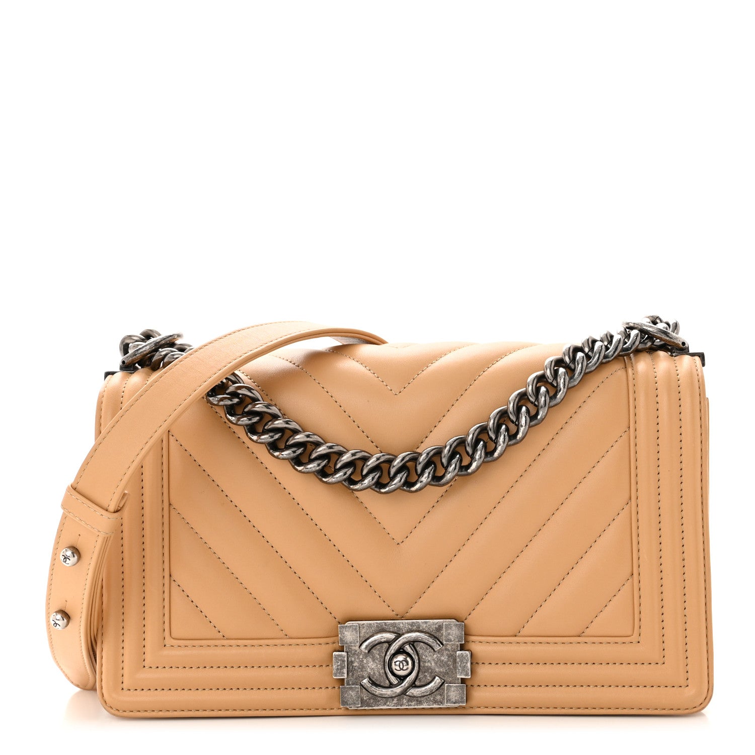 Chanel Lambskin Chevron Quilted Medium Boy Flap Beige 1 of 11