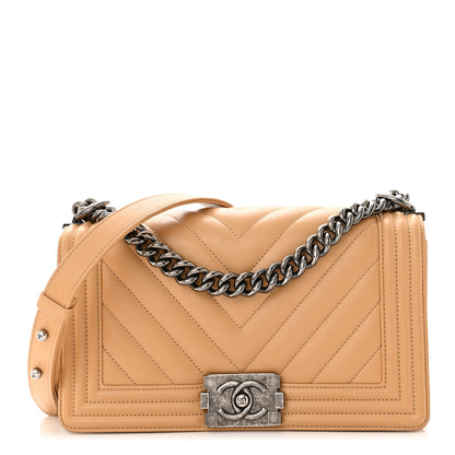 Chanel Lambskin Chevron Quilted Medium Boy Flap Beige 1 of 11