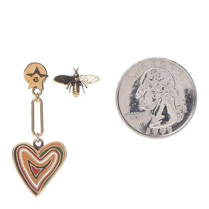 Christian Dior Metal Bee Heart Dangle Chain Earrings Gold Multicolor 2 of 6