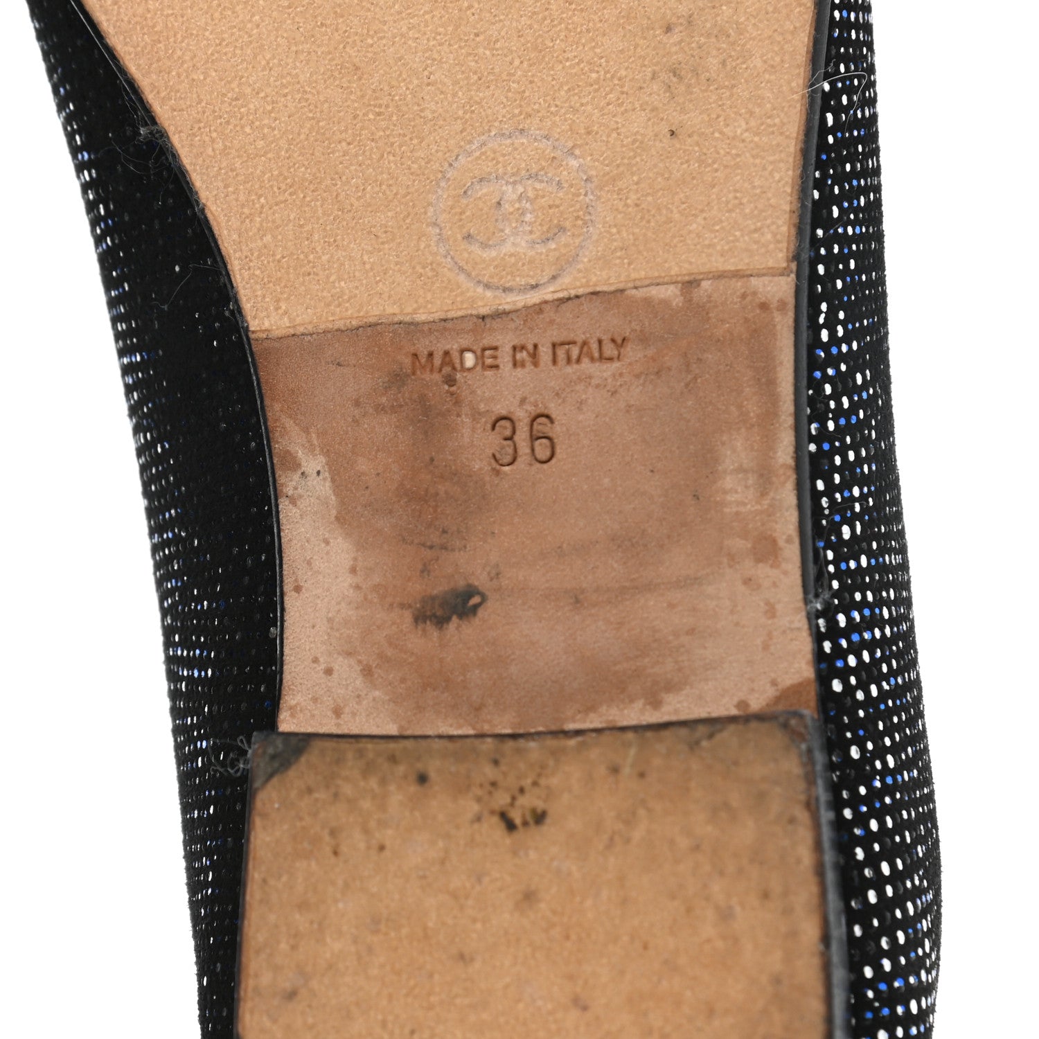 Chanel Fantasy Goatskin Patent Calfskin CC Cap Toe Ballerina Flats 36 Black Blue 6 of 8