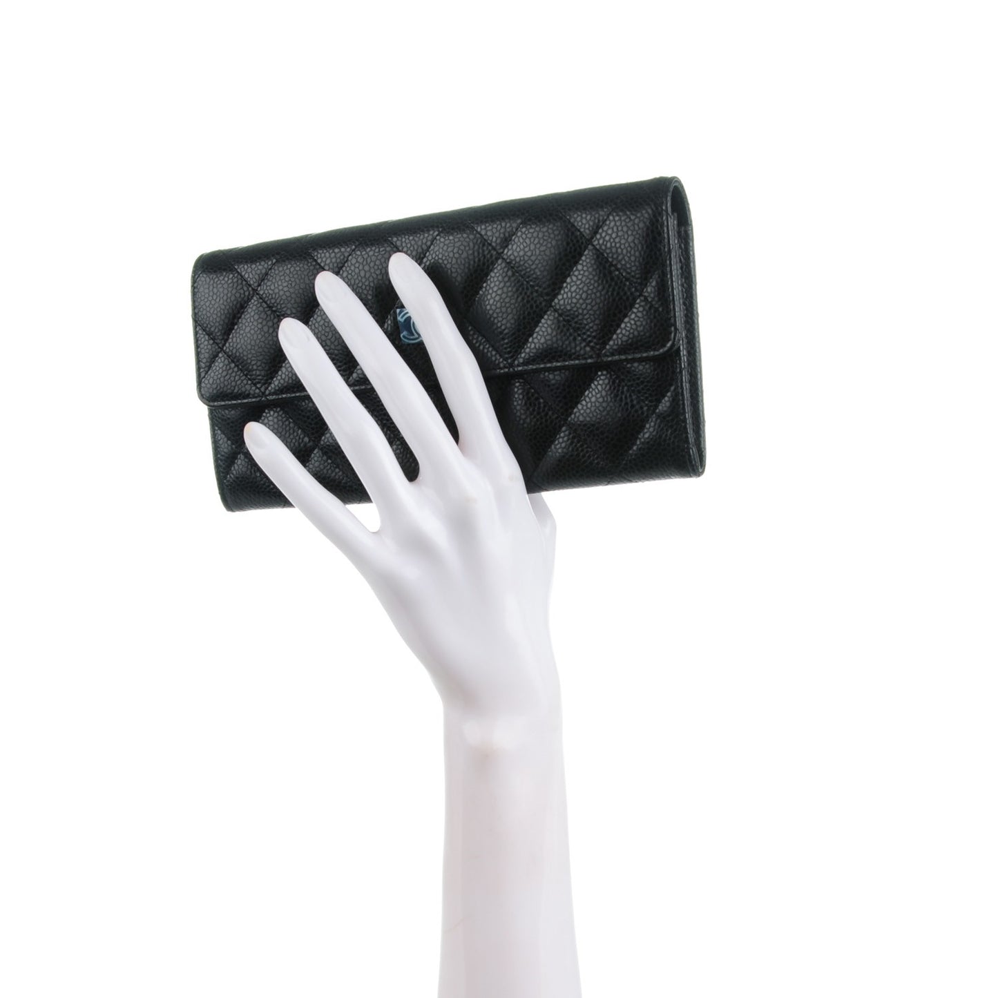 Caviar Quilted Large Gusset Flap Wallet Black