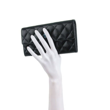 Chanel Caviar Quilted Large Gusset Flap Wallet Black 2 of 8