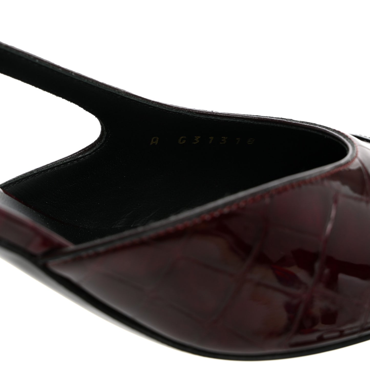Patent Calfskin Crocodile Embossed Cap Toe CC Slingback Pumps 41 Dark Burgundy Black