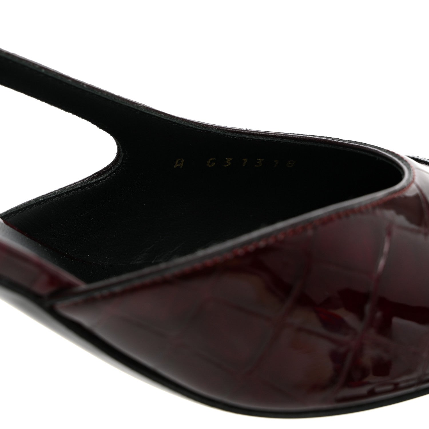 Chanel Patent Calfskin Crocodile Embossed Cap Toe CC Slingback Pumps 41 Dark Burgundy Black 9 of 10