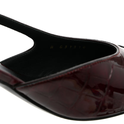 Chanel Patent Calfskin Crocodile Embossed Cap Toe CC Slingback Pumps 41 Dark Burgundy Black 9 of 10
