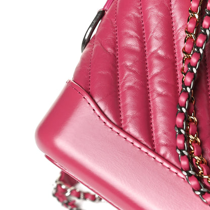 Chanel Aged Calfskin Chevron Quilted Small Gabrielle Hobo Dark Pink 10 of 13