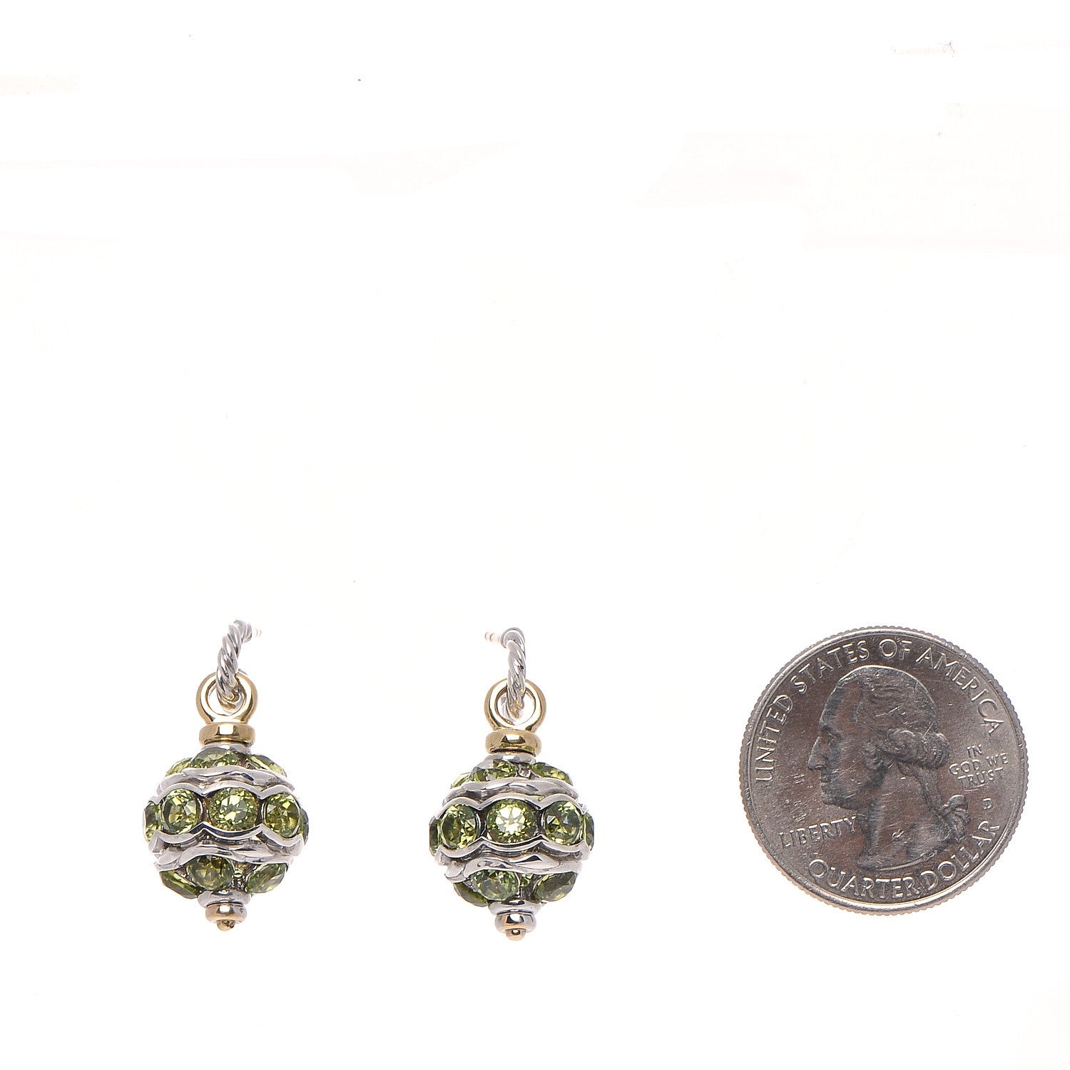 David Yurman Sterling Silver 18K Yellow Gold Peridot Bead Drop Earrings 2 of 4