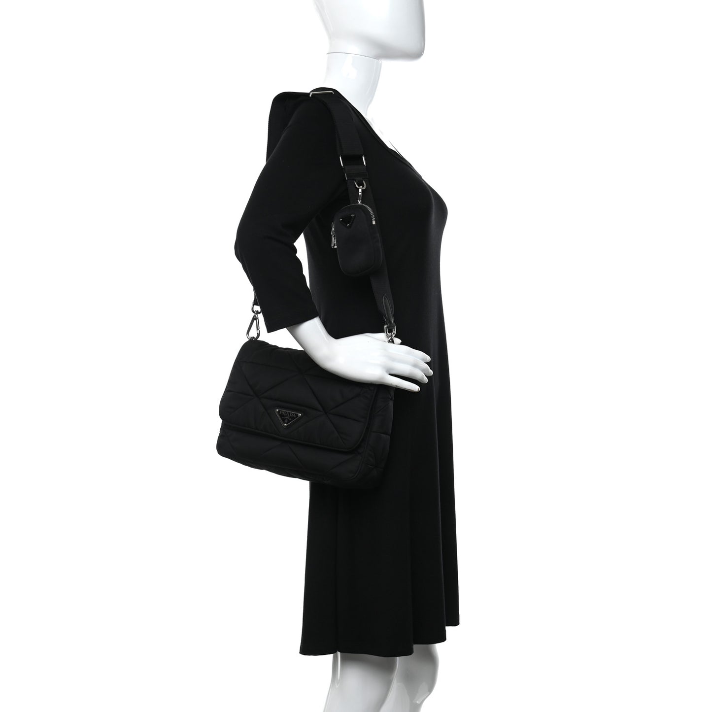 Re-Nylon Quilted Padded Flap Shoulder Bag Black