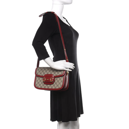 Gucci GG Supreme Monogram Azalea Calfskin Horsebit 1955 Shoulder Bag Beige Ebony New Cherry Red 2 of 10