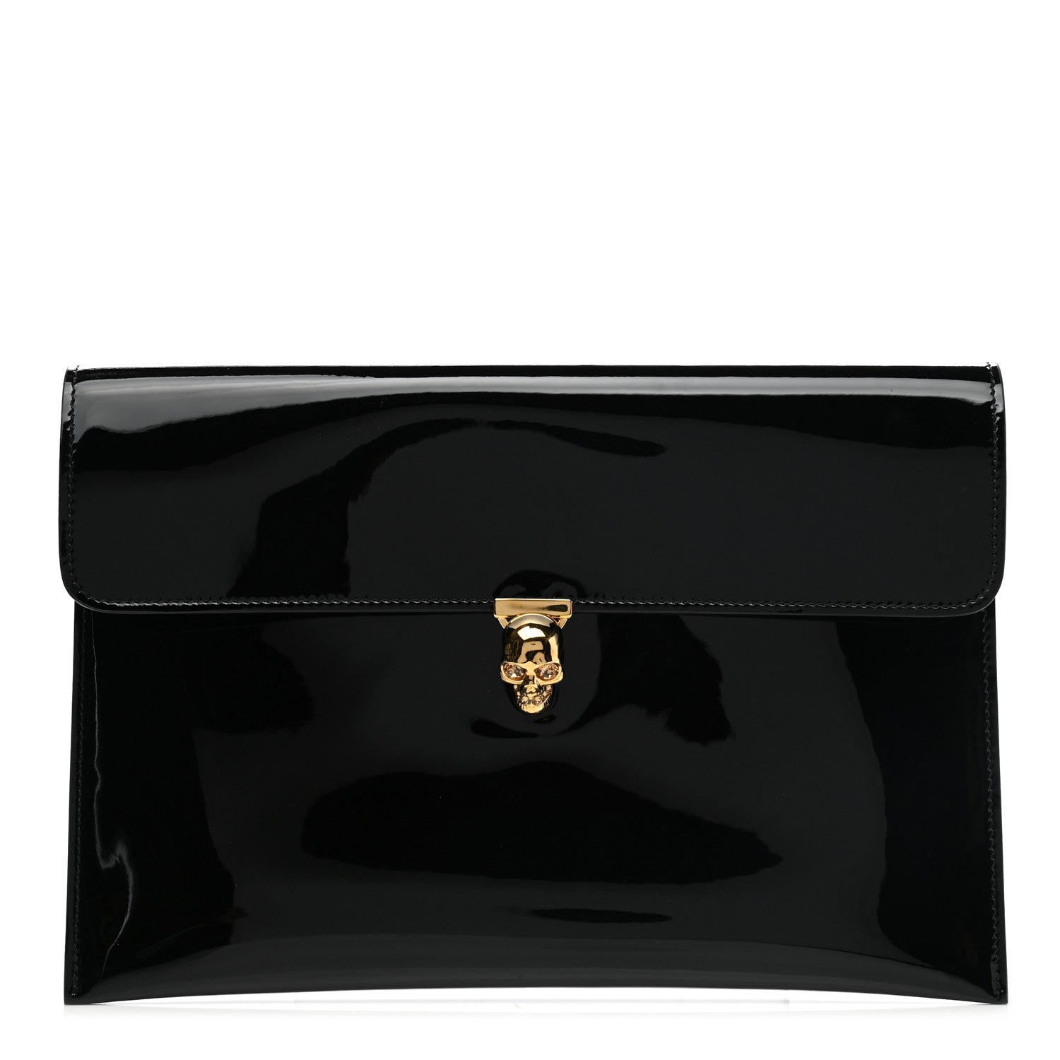 Alexander McQueen Patent Skull Lock Envelope Clutch Black 1 of 8