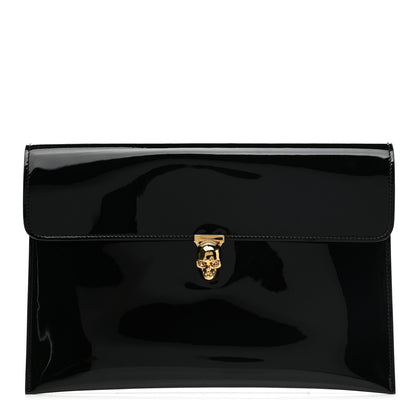 Alexander McQueen Patent Skull Lock Envelope Clutch Black 1 of 8