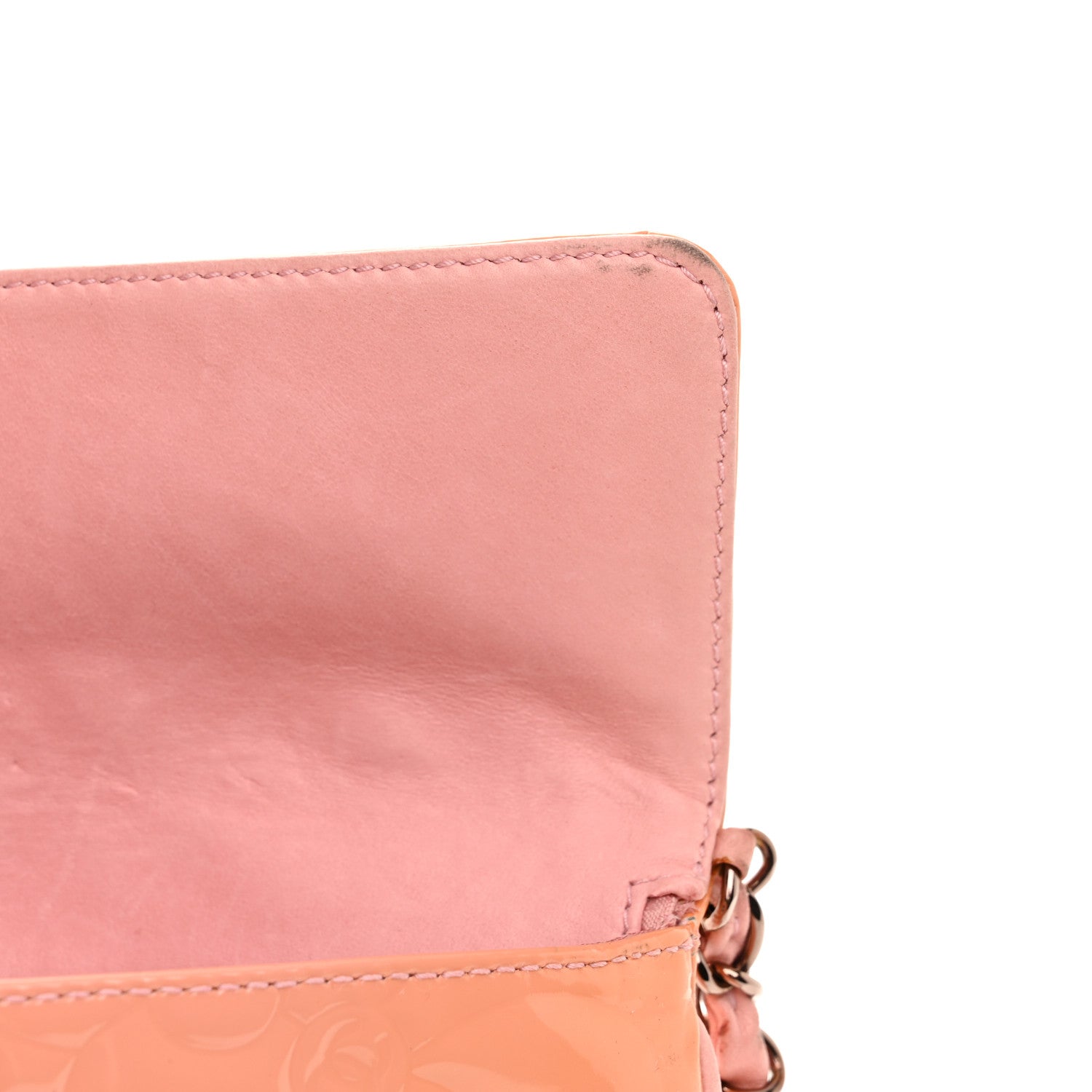 Chanel Patent Calfskin Camellia Embossed Flap Pochette Pink 13 of 13